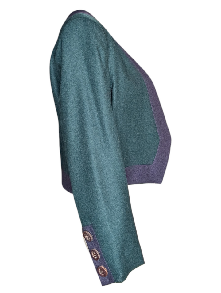 Yves Saint Laurent Cropped Wool Jacket in Forest Green and Plum