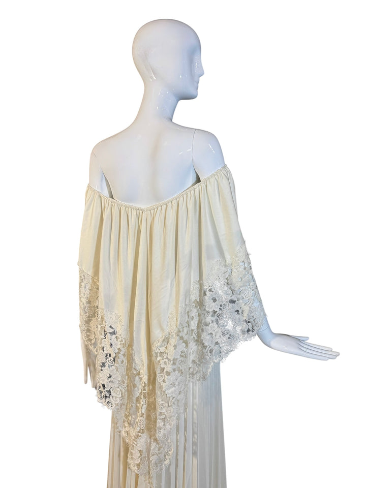 1970’s Unnamed Vintage Boho Wedding off-the-shoulder Bridal Gown, , RERACKED Vintage, RERACKED
