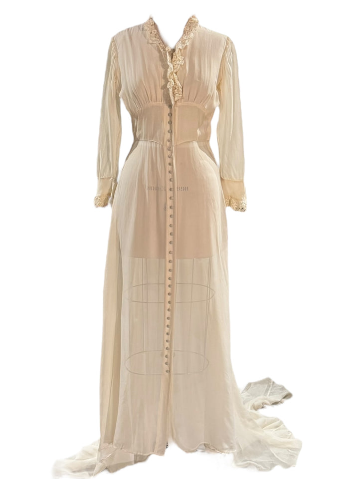 Antique Edwardian Ivory Sheer Lace Wedding Gown