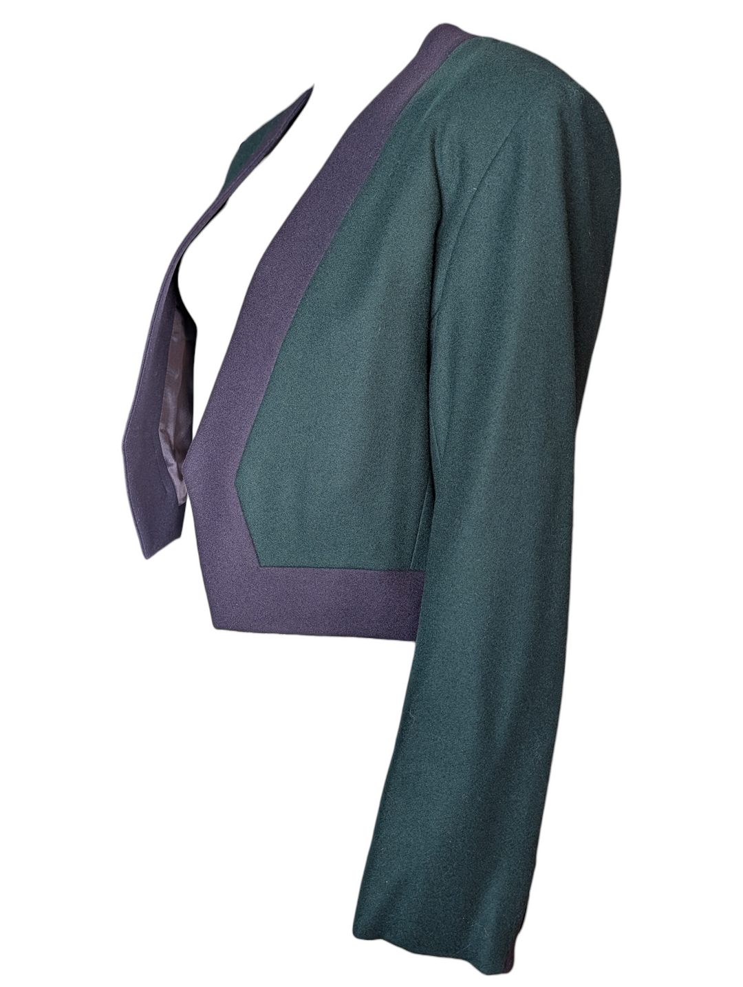 Yves Saint Laurent Cropped Wool Jacket in Forest Green and Plum