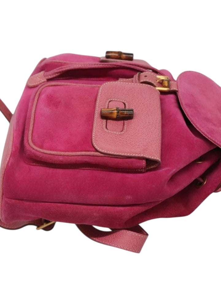 1990s Gucci Pink Suede & Leather Bamboo Backpack – Made in Italy, Tom Ford Era, Apparel & Accessories, Gucci, RERACKED