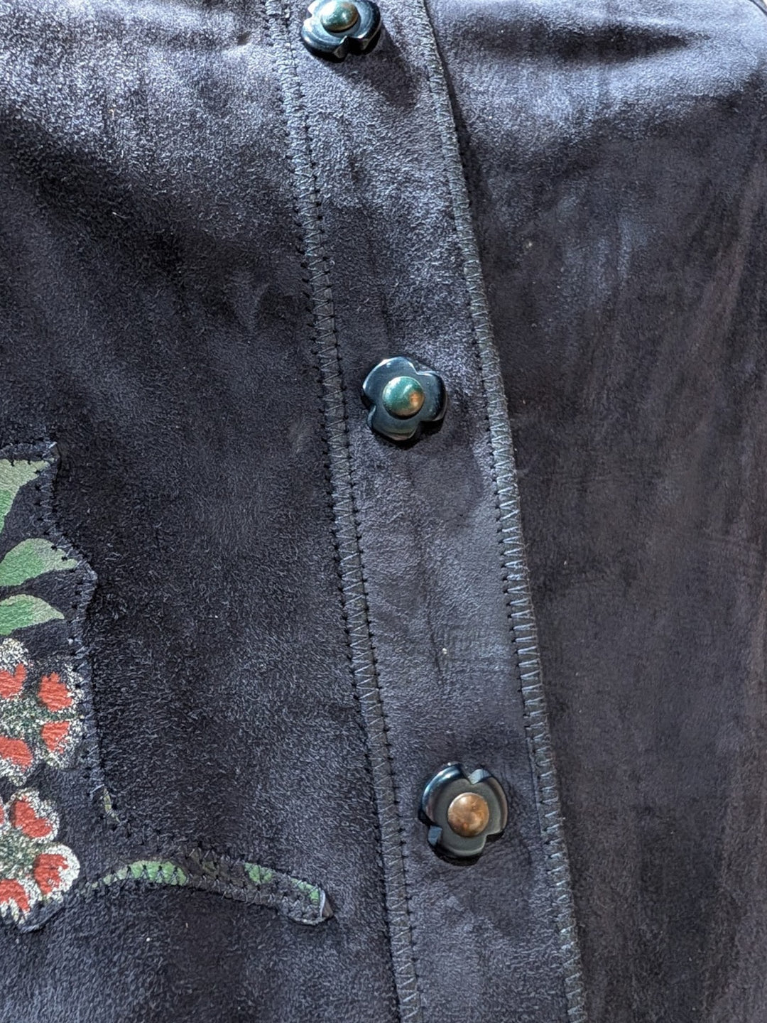 Early 1970s Roberto Cavalli Navy Hand-Painted Suede Shirtdress