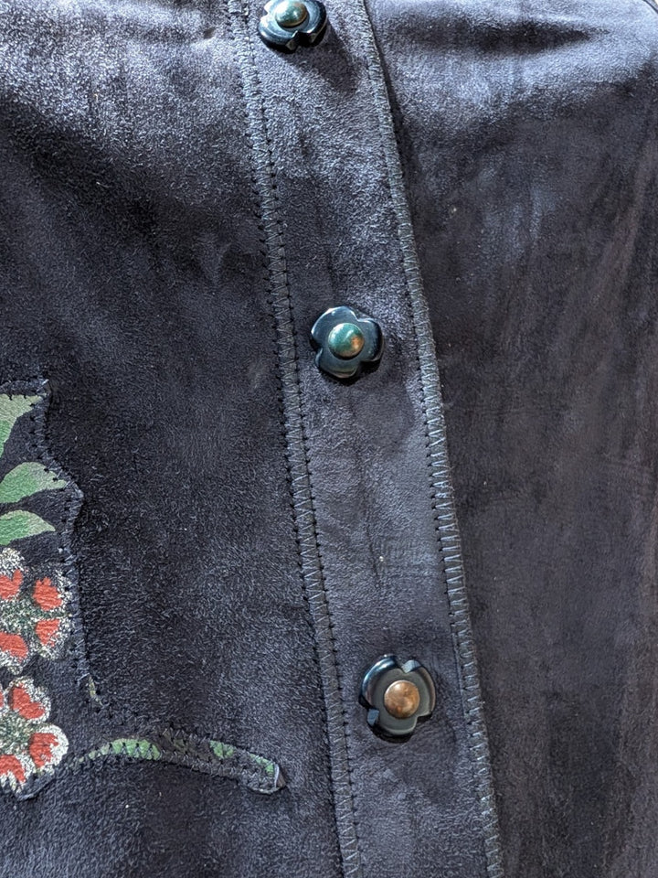 Early 1970s Roberto Cavalli Navy Hand-Painted Suede Shirtdress