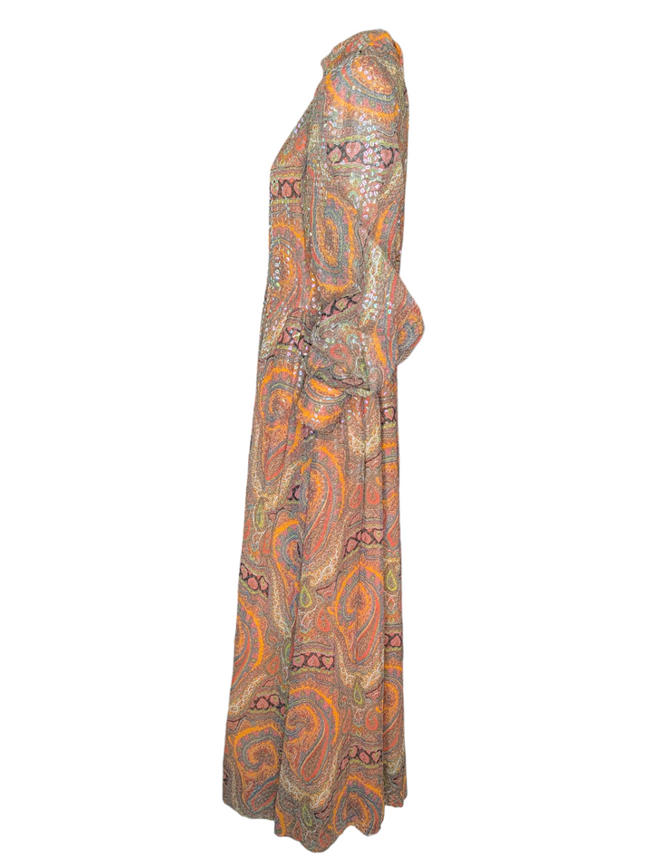 Elizabeth Arden 1960s Silk Sequined Paisley Evening Gown