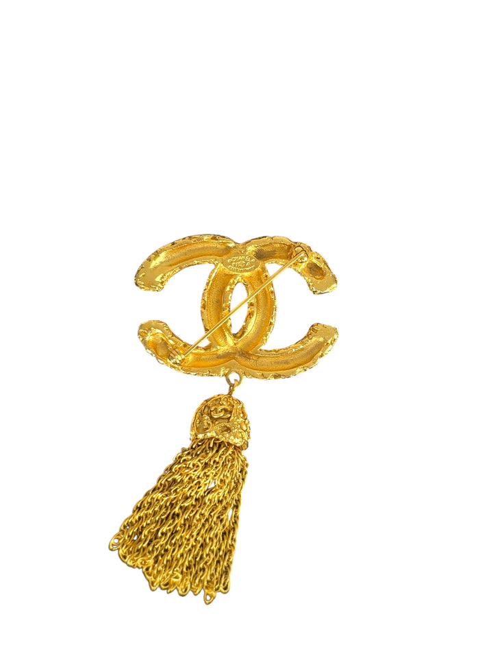 1993 Chanel Gold Plated CC Tassel Brooch with Box, Accessories, Chanel, RERACKED