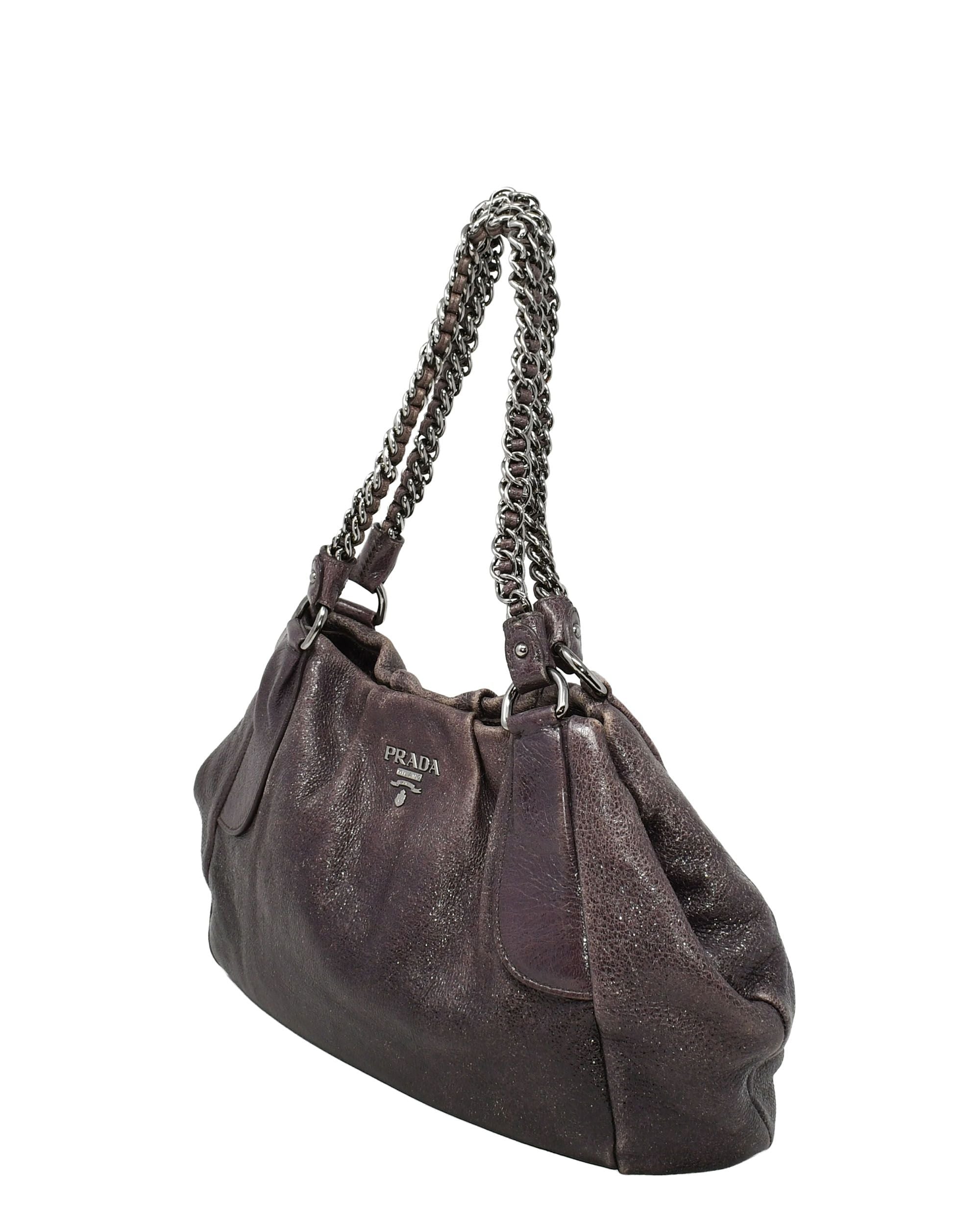 Prada Cervo Lux Chain Shoulder Bag in Iridescent Purple Sparkle