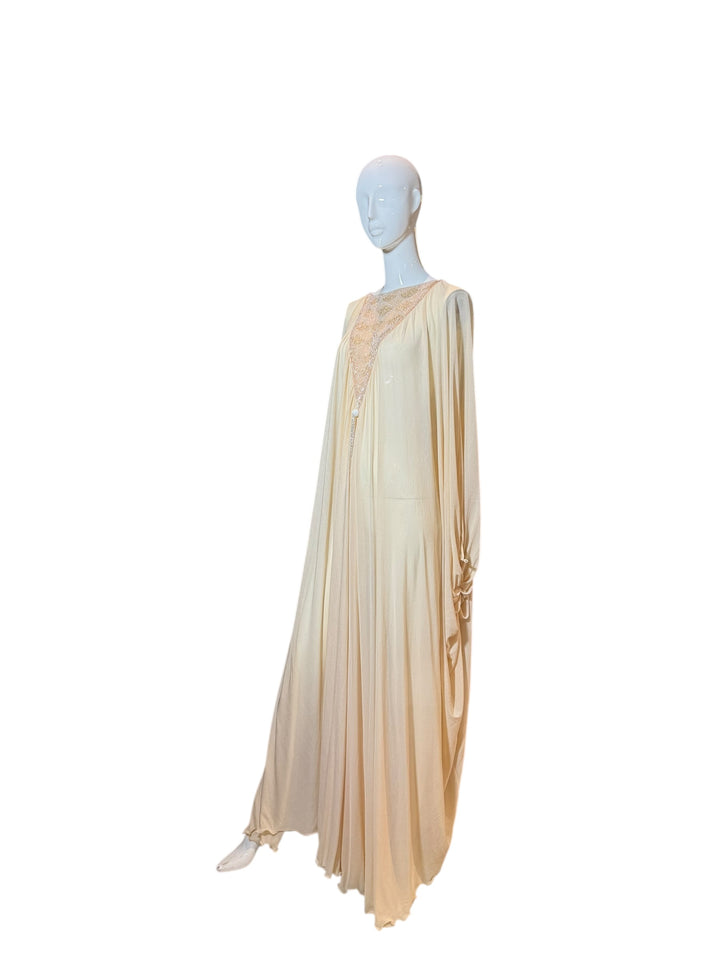 Vintage 1970s Beaded Ivory Bridal Caftan Gown, Apparel & Accessories, RERACKED, RERACKED