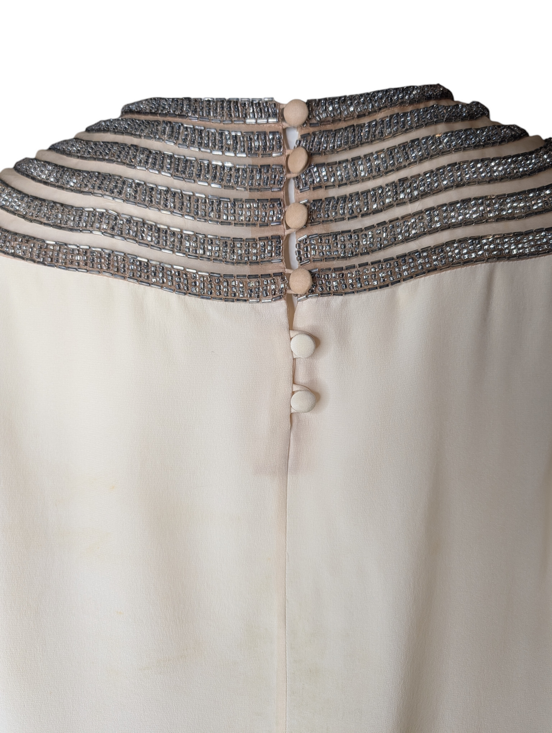 1930s Art Deco Illusion Mesh Yoke Blouse with Silver Glass Beadwork