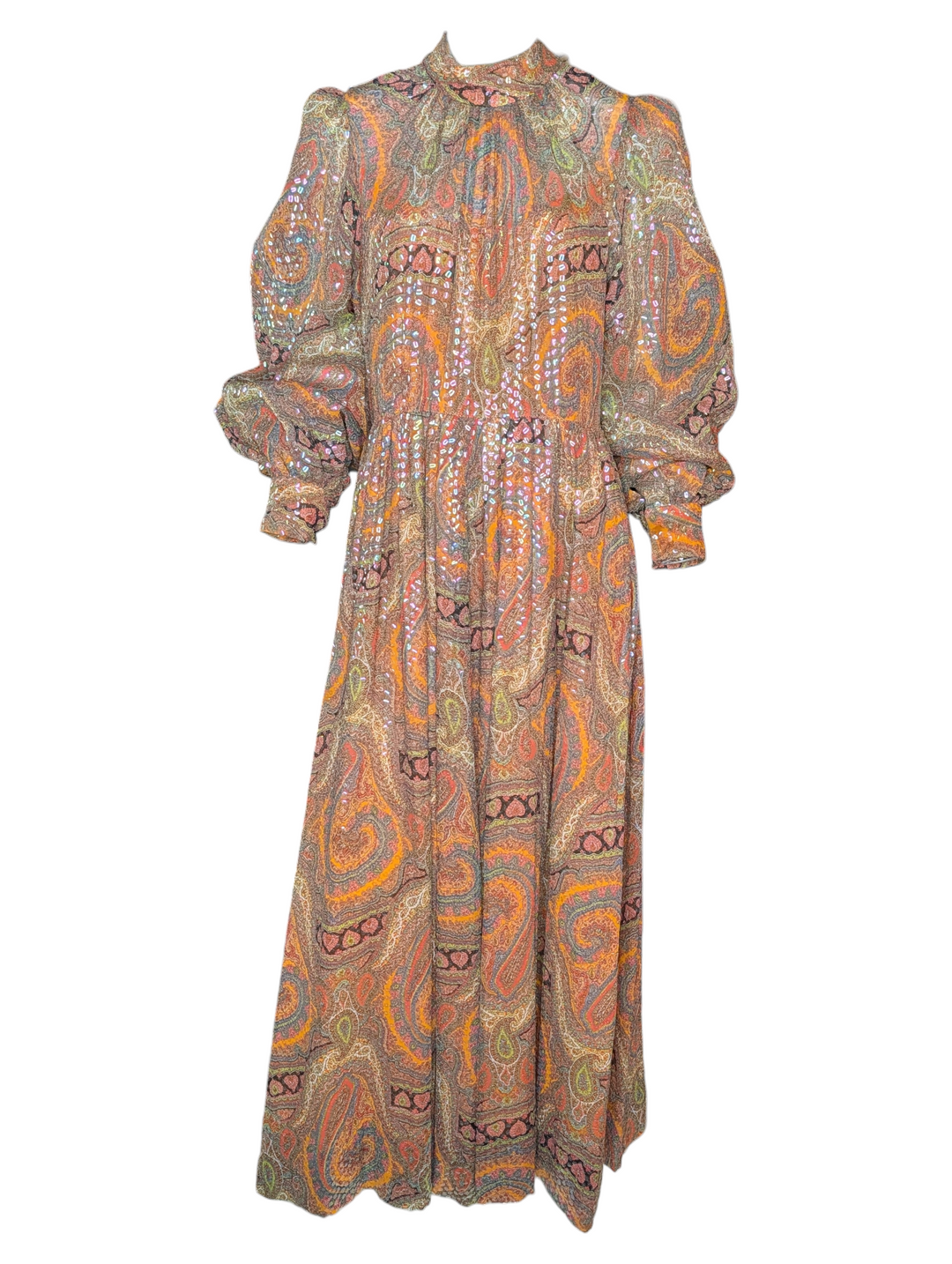 Elizabeth Arden 1960s Silk Sequined Paisley Evening Gown
