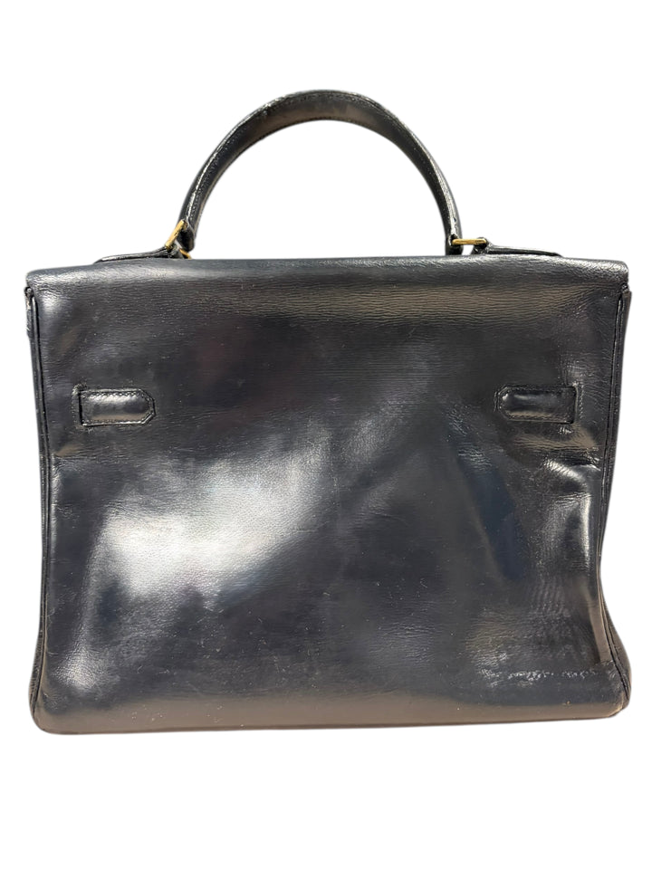 1960s Hermès Kelly 28 in Black Box Leather with Gold Tone Hardware