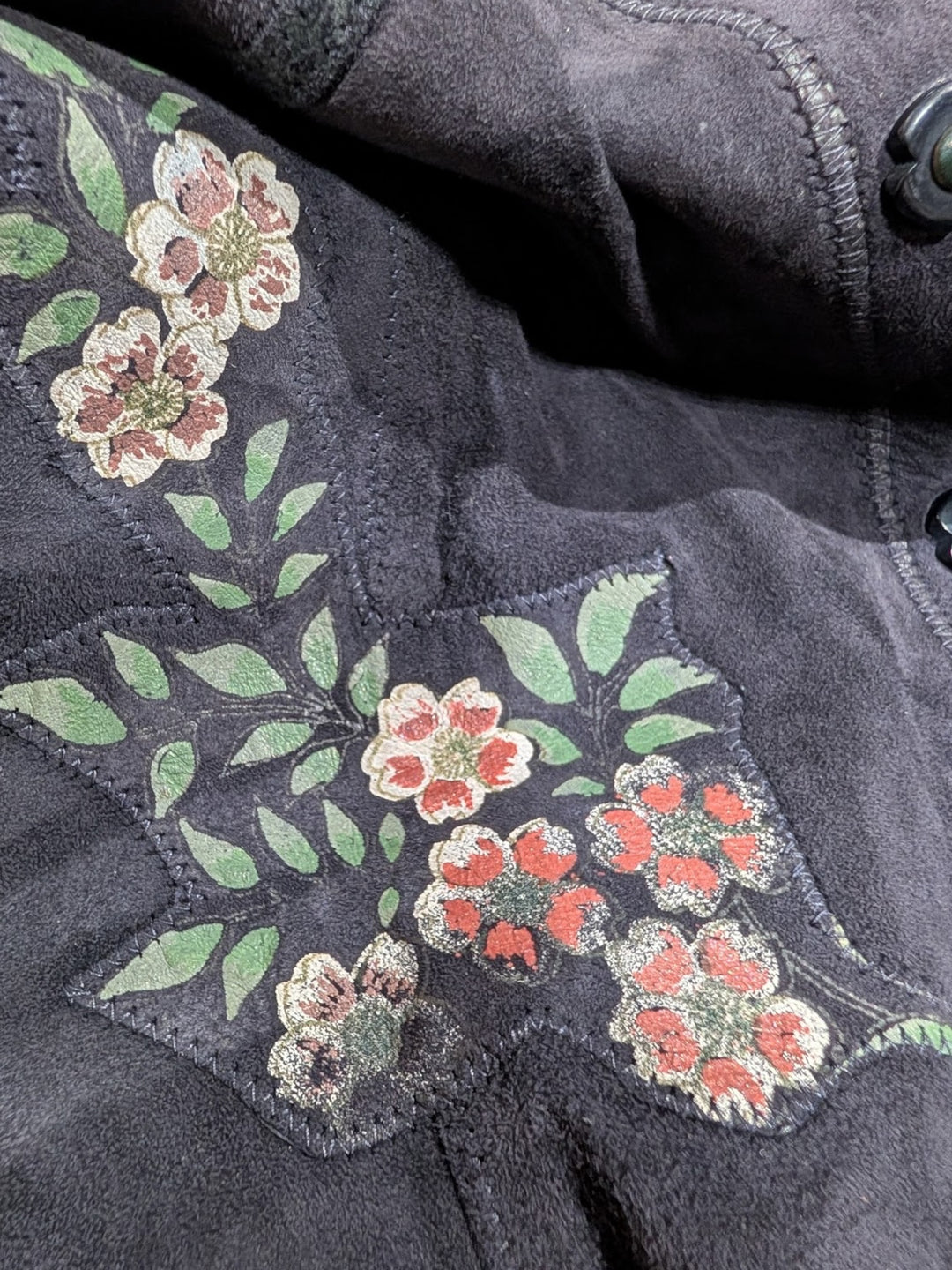 Early 1970s Roberto Cavalli Navy Hand-Painted Suede Shirtdress