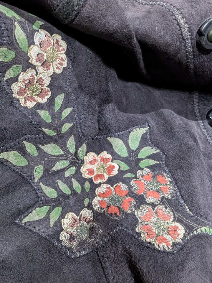 Early 1970s Roberto Cavalli Navy Hand-Painted Suede Shirtdress
