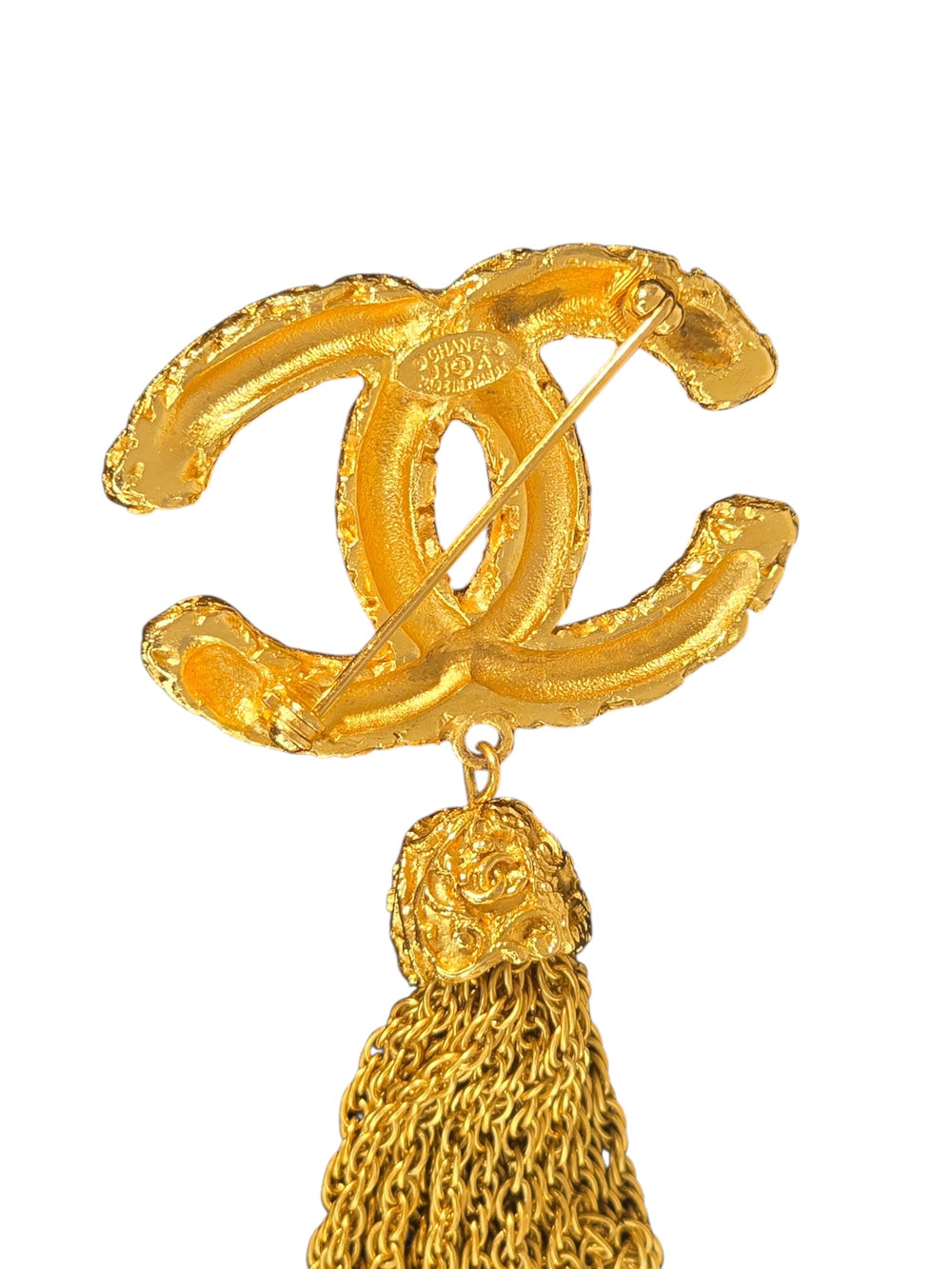 1993 Chanel Gold Plated CC Tassel Brooch with Box, Accessories, Chanel, RERACKED