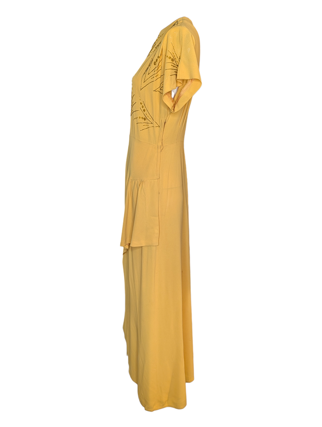1940s Mustard Yellow Beaded Gown