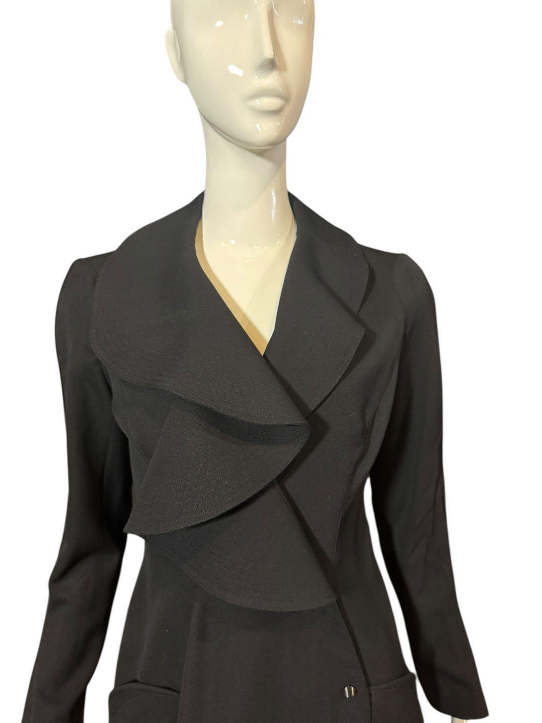 Thierry Mugler 1989 Runway Ruffle Collar Black Wrap Suit Dress, Apparel & Accessories, Thierry Mugler, RERACKED