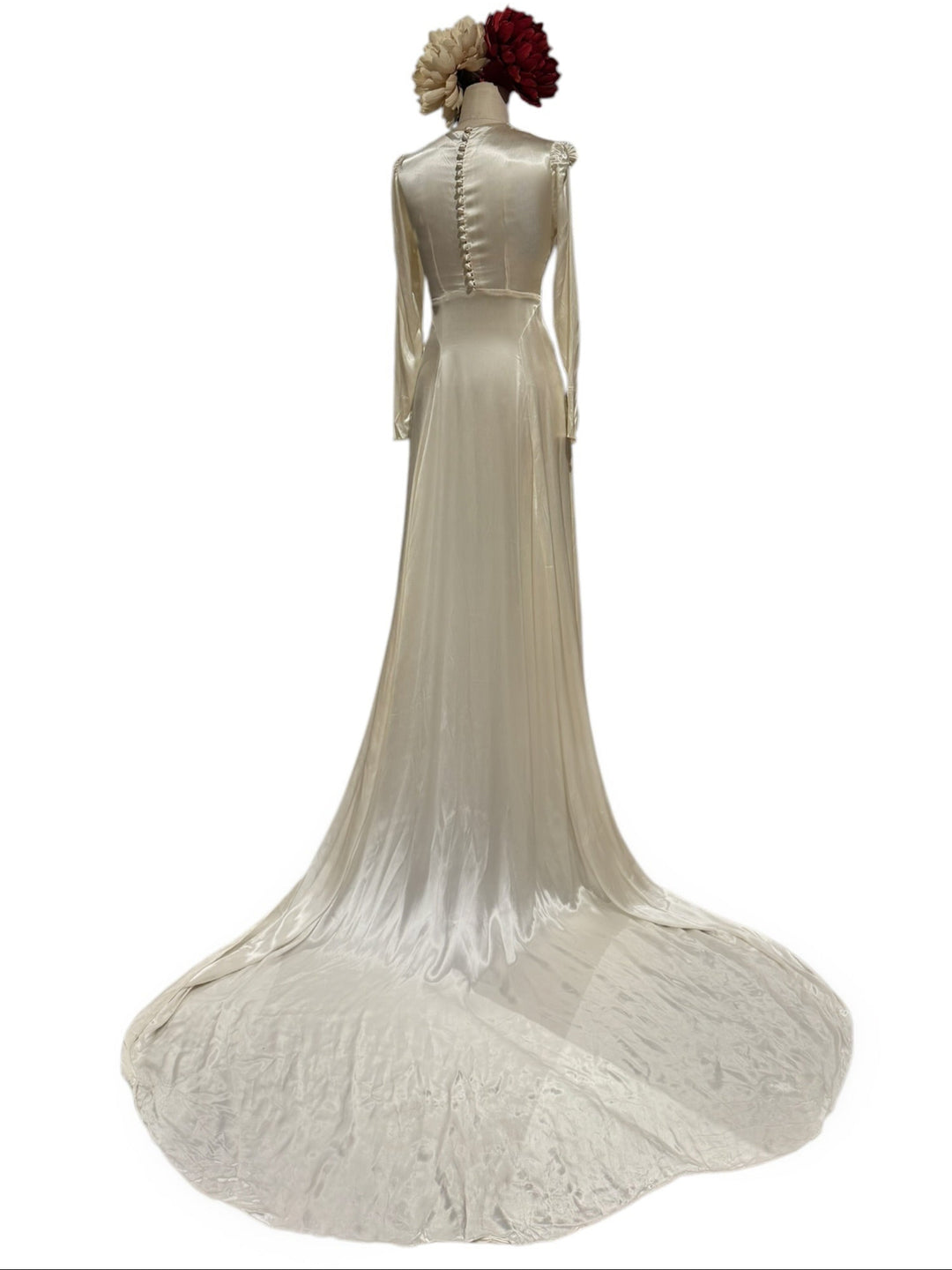 vintage antique wedding dresses 1930’s Satin Long Satin Wedding gown with Train