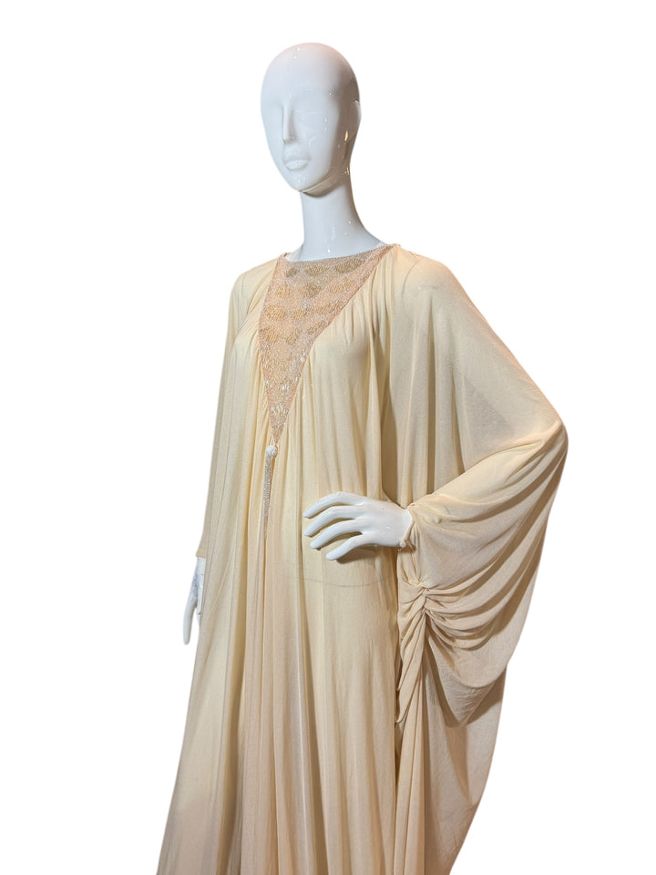 Vintage 1970s Beaded Ivory Bridal Caftan Gown, Apparel & Accessories, RERACKED, RERACKED