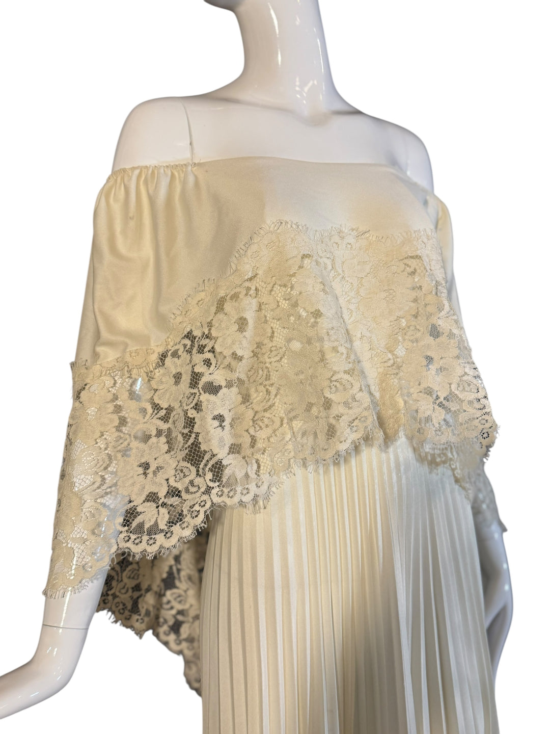 1970’s Unnamed Vintage Boho Wedding off-the-shoulder Bridal Gown, , RERACKED Vintage, RERACKED