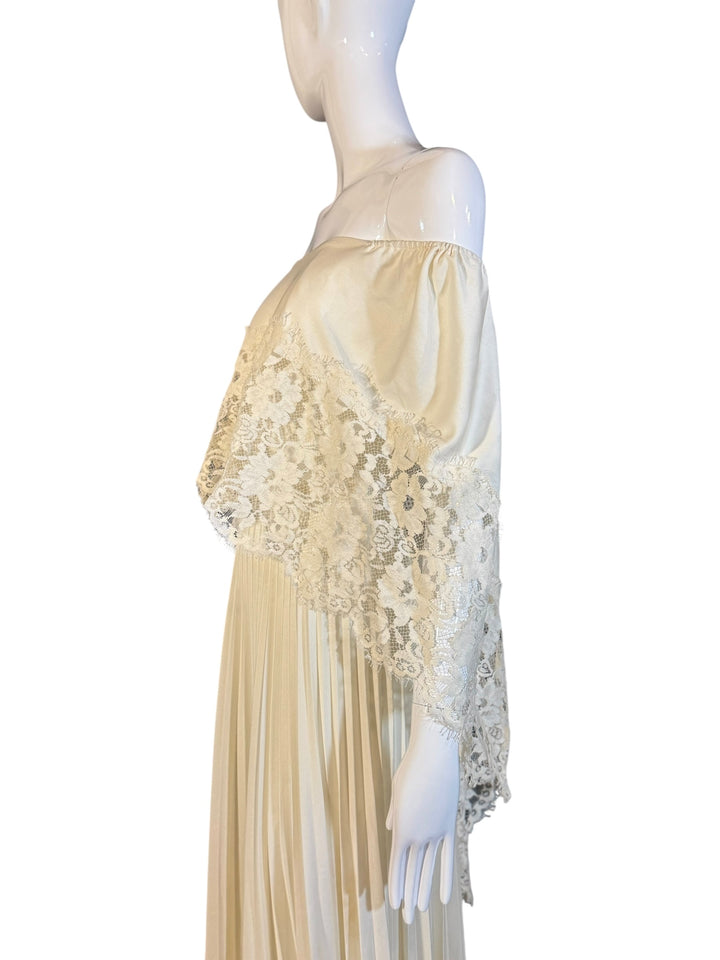 1970’s Unnamed Vintage Boho Wedding off-the-shoulder Bridal Gown, , RERACKED Vintage, RERACKED