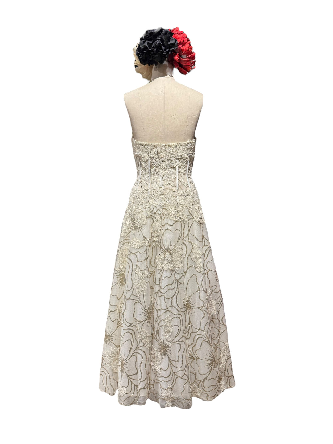 1950s Floral Embroidered Strapless Gown 1950s Floral Embroidered Strapless Gown