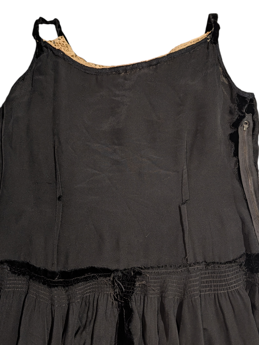 1940s Black Velvet Evening Gown with Ecru Lace and Rhinestones