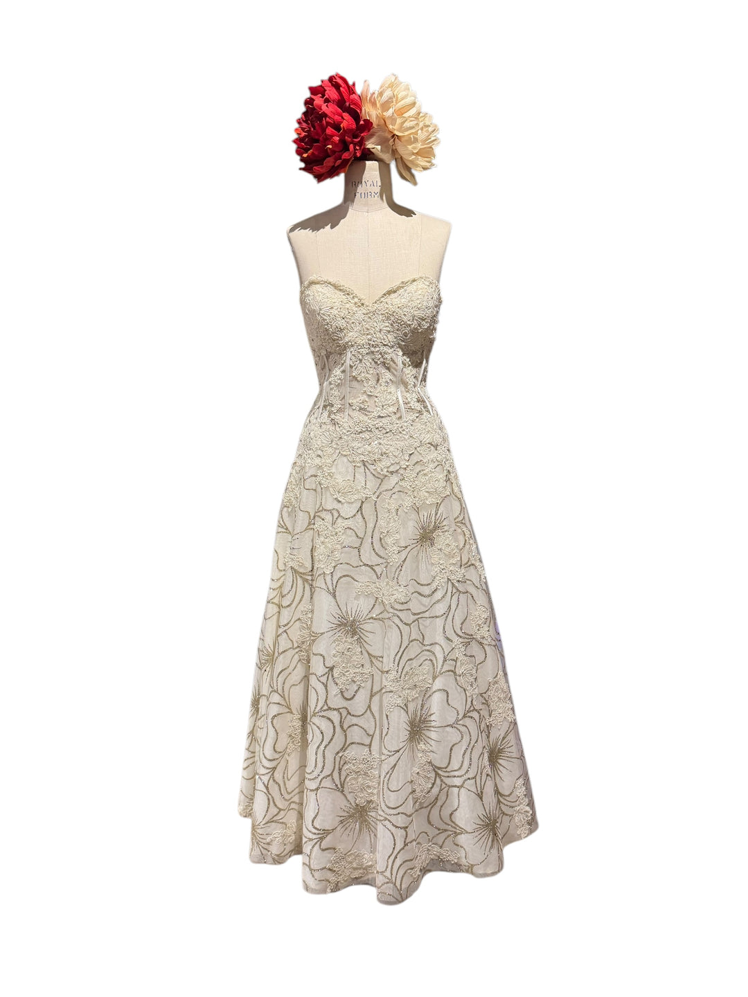 1950s Floral Embroidered Strapless Gown 1950s Floral Embroidered Strapless Gown