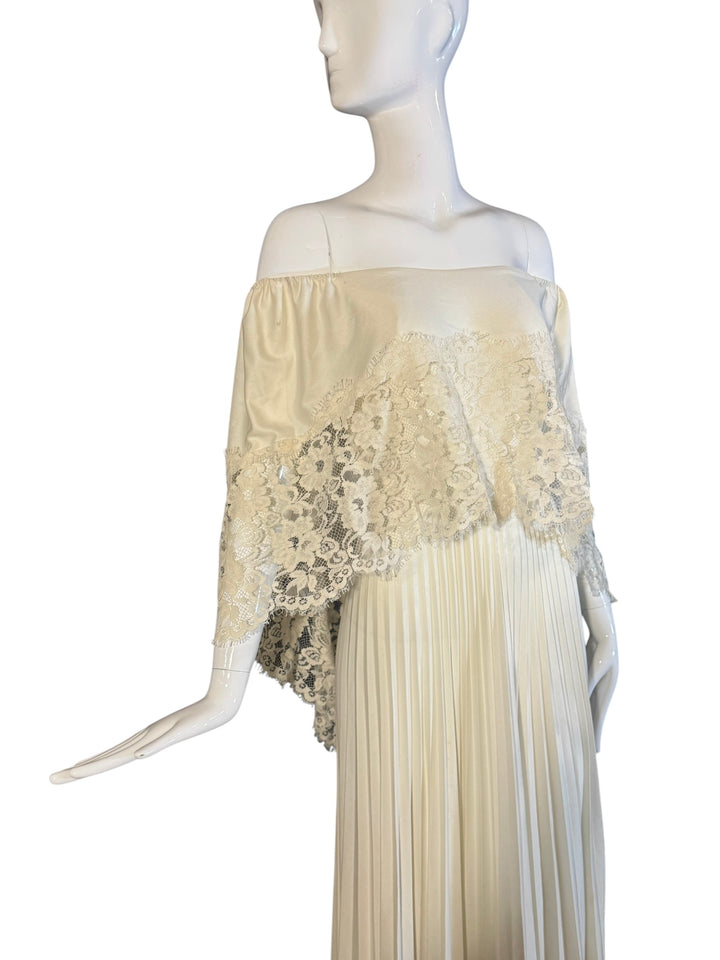 1970’s Unnamed Vintage Boho Wedding off-the-shoulder Bridal Gown, , RERACKED Vintage, RERACKED