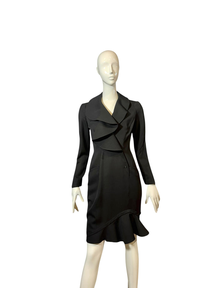 Thierry Mugler 1989 Runway Ruffle Collar Black Wrap Suit Dress, Apparel & Accessories, Thierry Mugler, RERACKED