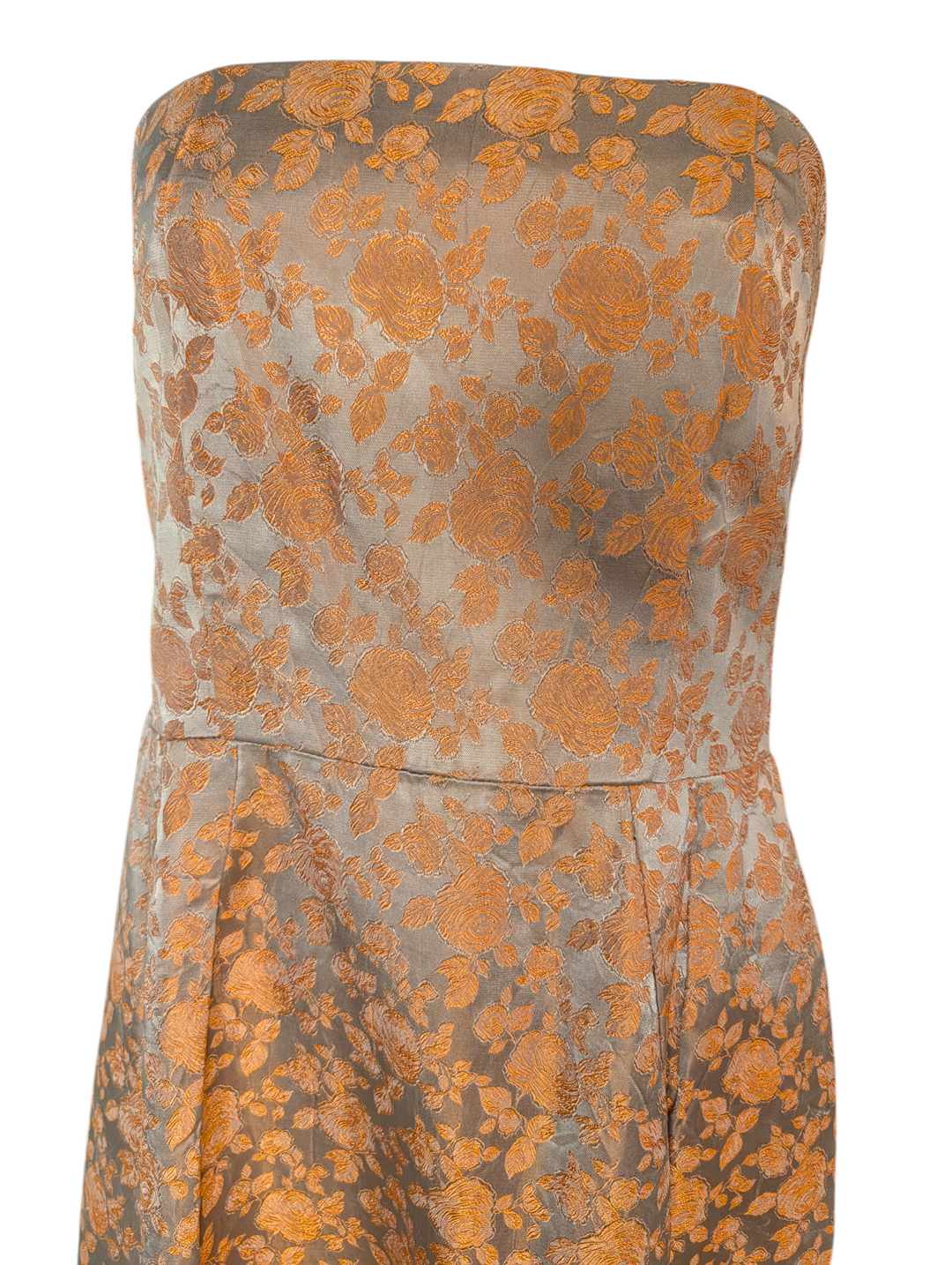 1960s Silver and Copper Silk Jacquard Strapless Gown