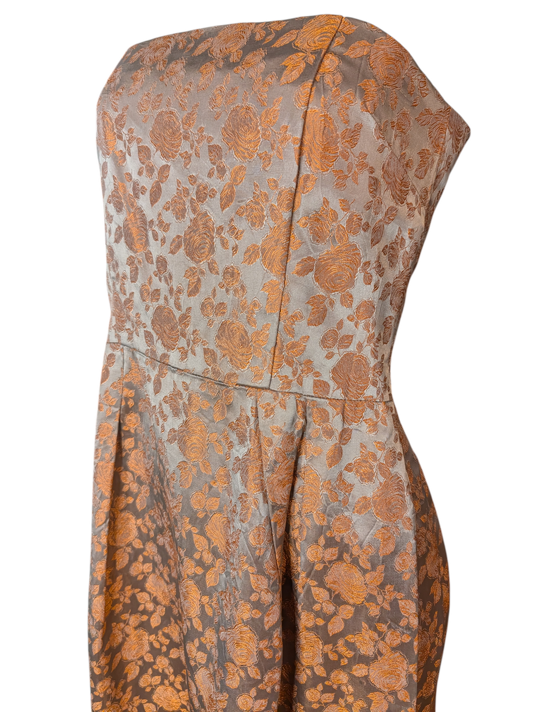 1960s Silver and Copper Silk Jacquard Strapless Gown