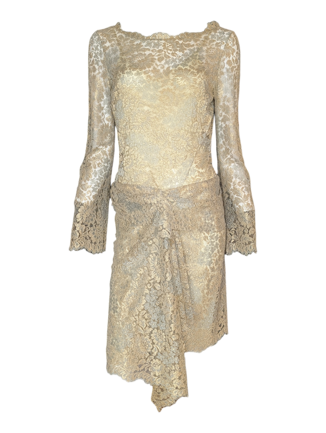Blumarine FW 2002 Gold lace dress on a white background
