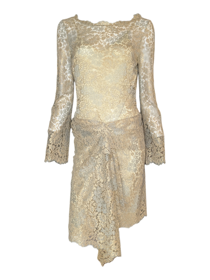 Blumarine FW 2002 Gold lace dress on a white background