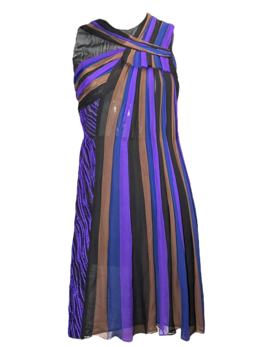 purple and black striped dress Purple + Black Striped Slinky Women's Racerback Dress S