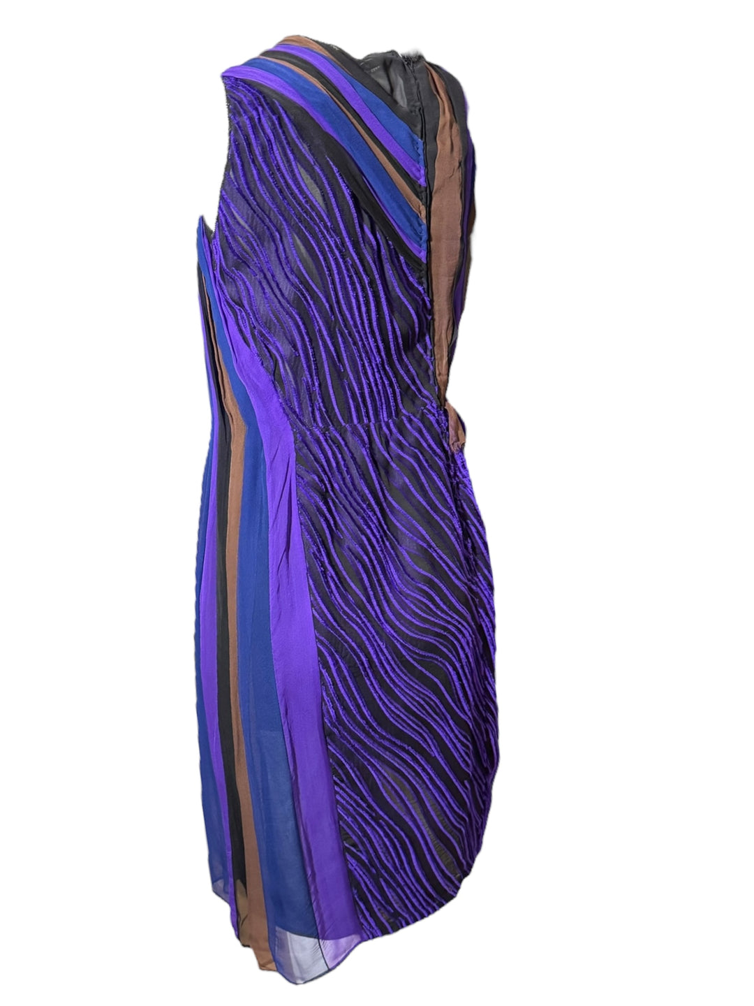 Colorful PURPLE  BOTTEGA VENETA dress with a pattern on a white background