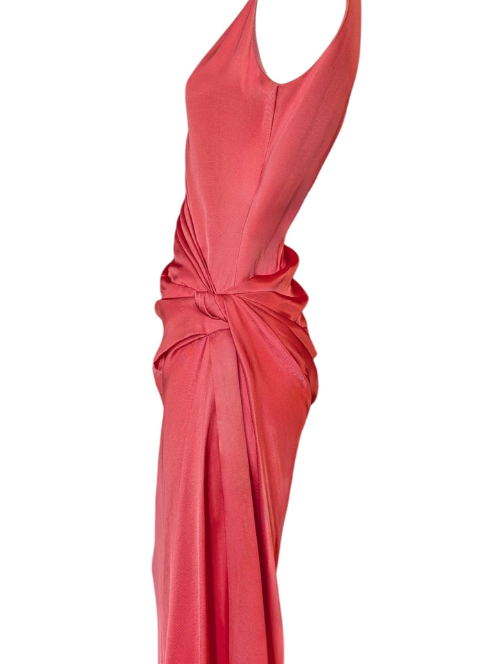 70's Bill Blass Rose Silk Draped Evening Gown