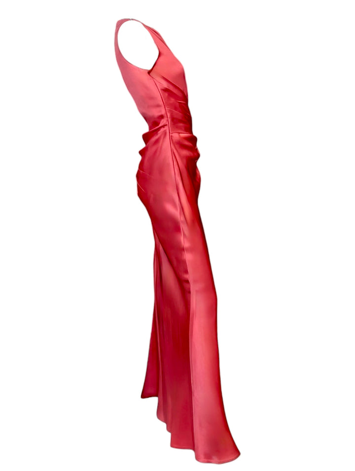 70's Bill Blass Rose Silk Draped Evening Gown