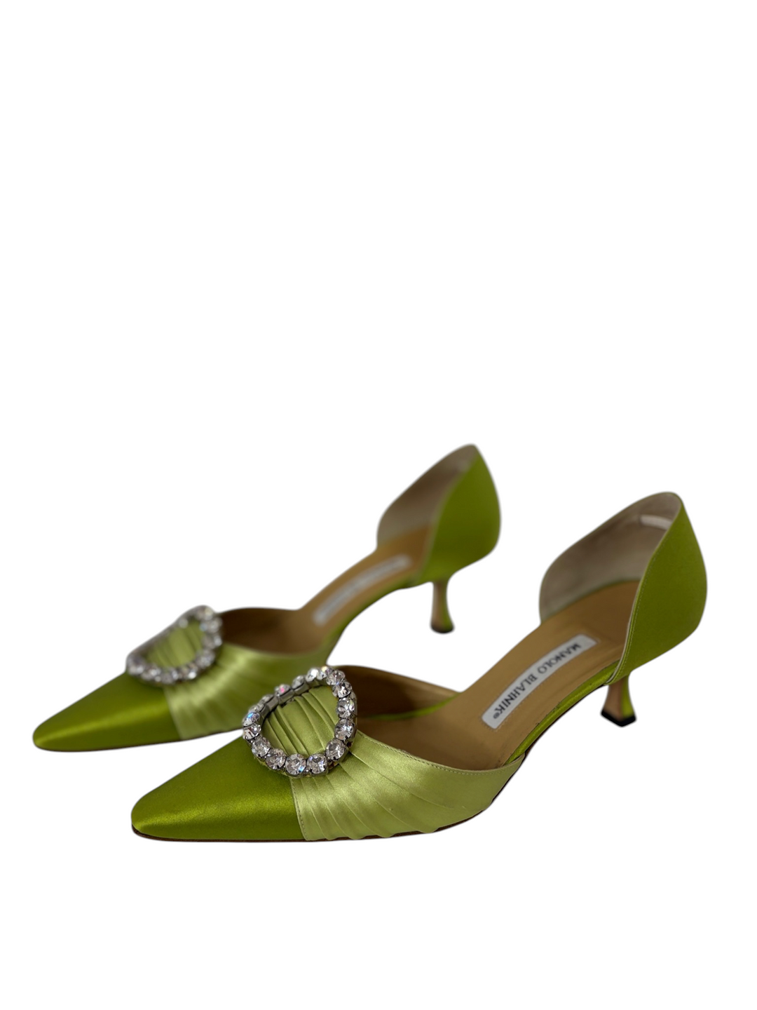 Manolo Blahnik Chartreuse Satin Crystal-Buckle d'Orsay Pump, 8
