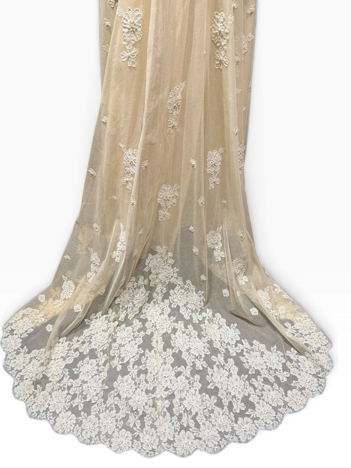 1976 Bergdorf Goodman Lace Wedding Gown & Juliet Cap Veil