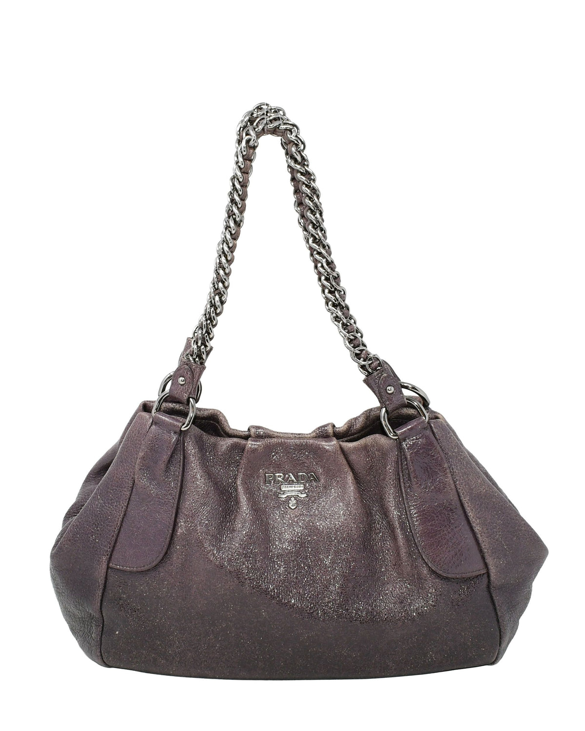 Prada Cervo Lux Chain Shoulder Bag in Iridescent Purple Sparkle 