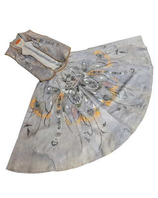 Look 01 — Lilac Painted-Bird Suede Vest &amp; Circle Skirt