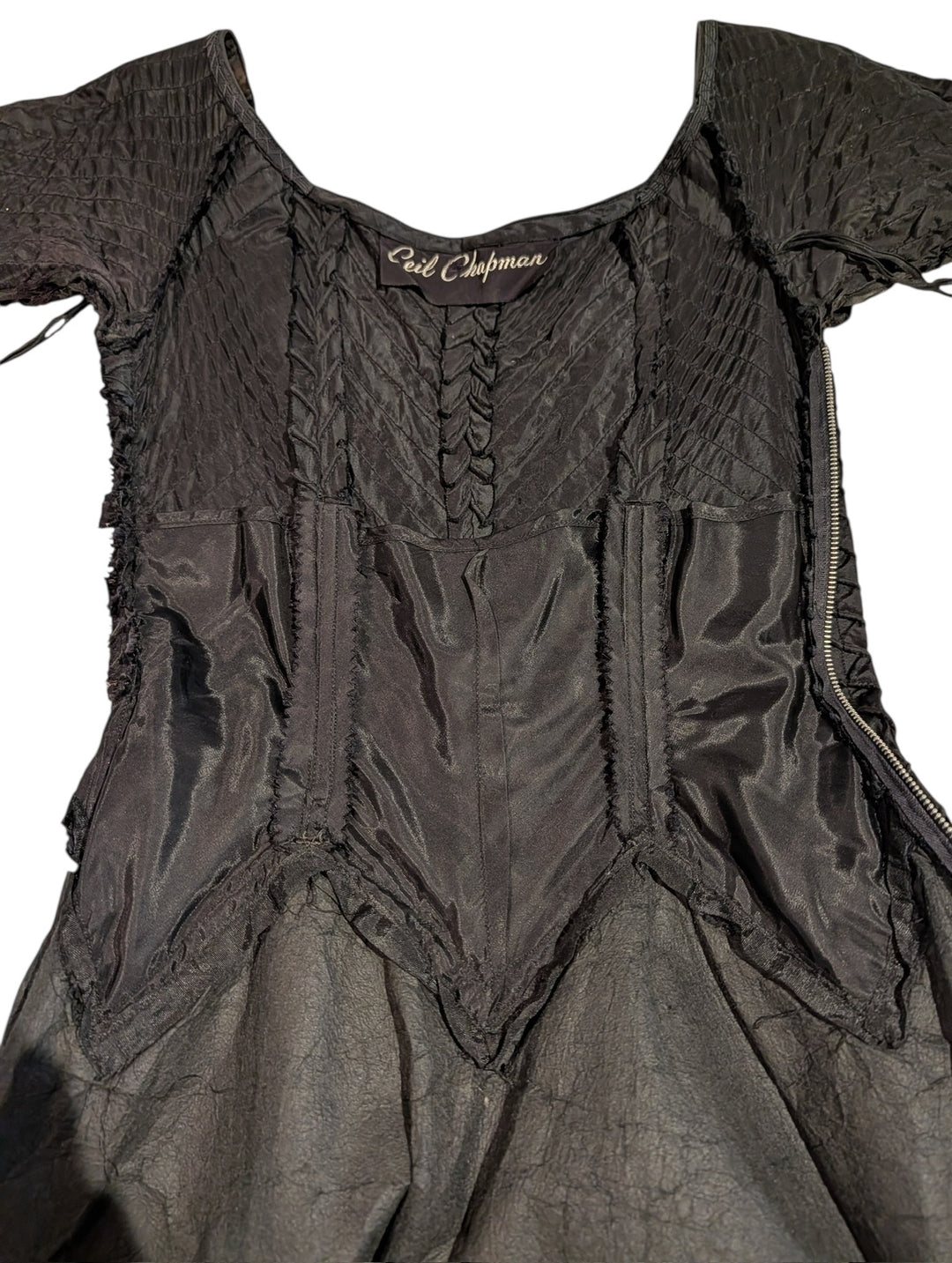 1940s Ciel Chapman Black Corded Chevron Dress