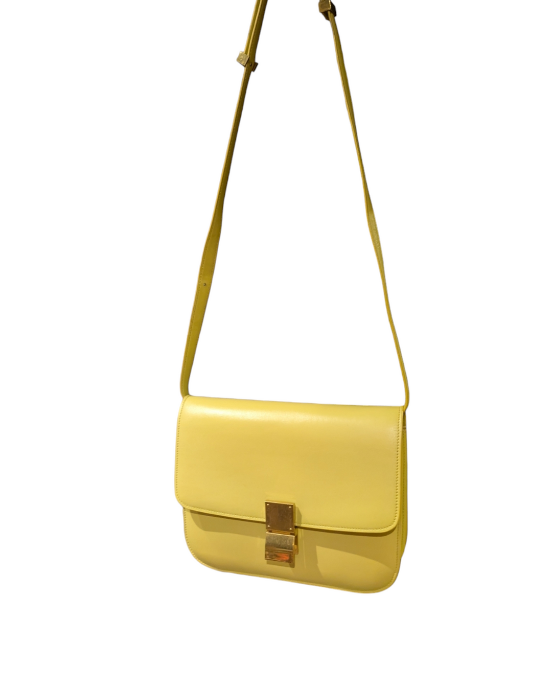 Pre-owned yellow Celine Classic Box Bag in small size with gold-tone hardware