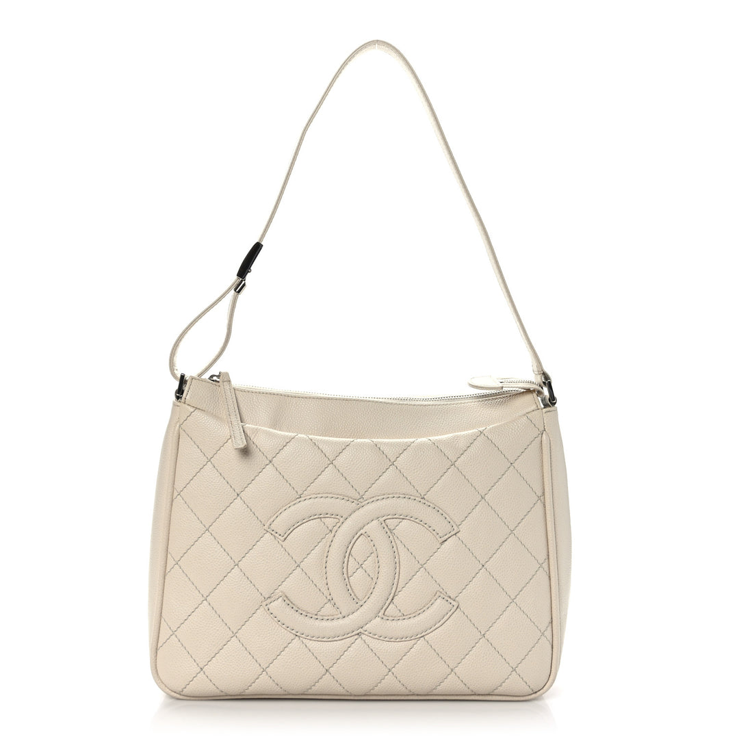 Timeless Caviar Timeless Leather Shoulder Bag - Silver - RERACKED