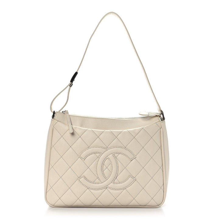Timeless Caviar Timeless Leather Shoulder Bag - Silver - RERACKED
