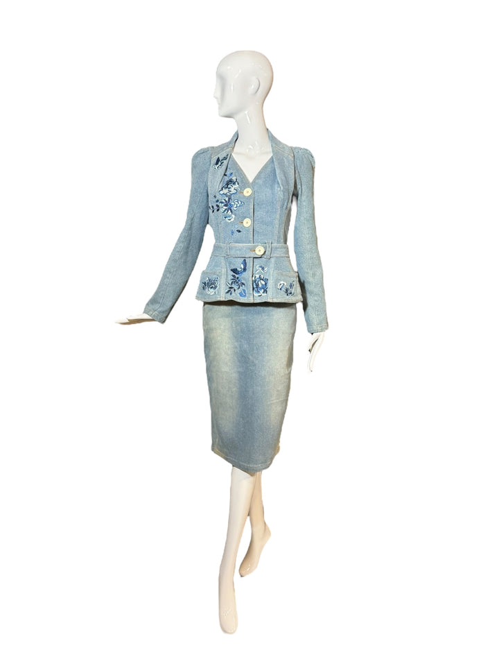 Christian Dior by John Galliano Rare 2005 Embroidered Denim Skirt Suit, Apparel & Accessories, Christain Dior, RERACKED