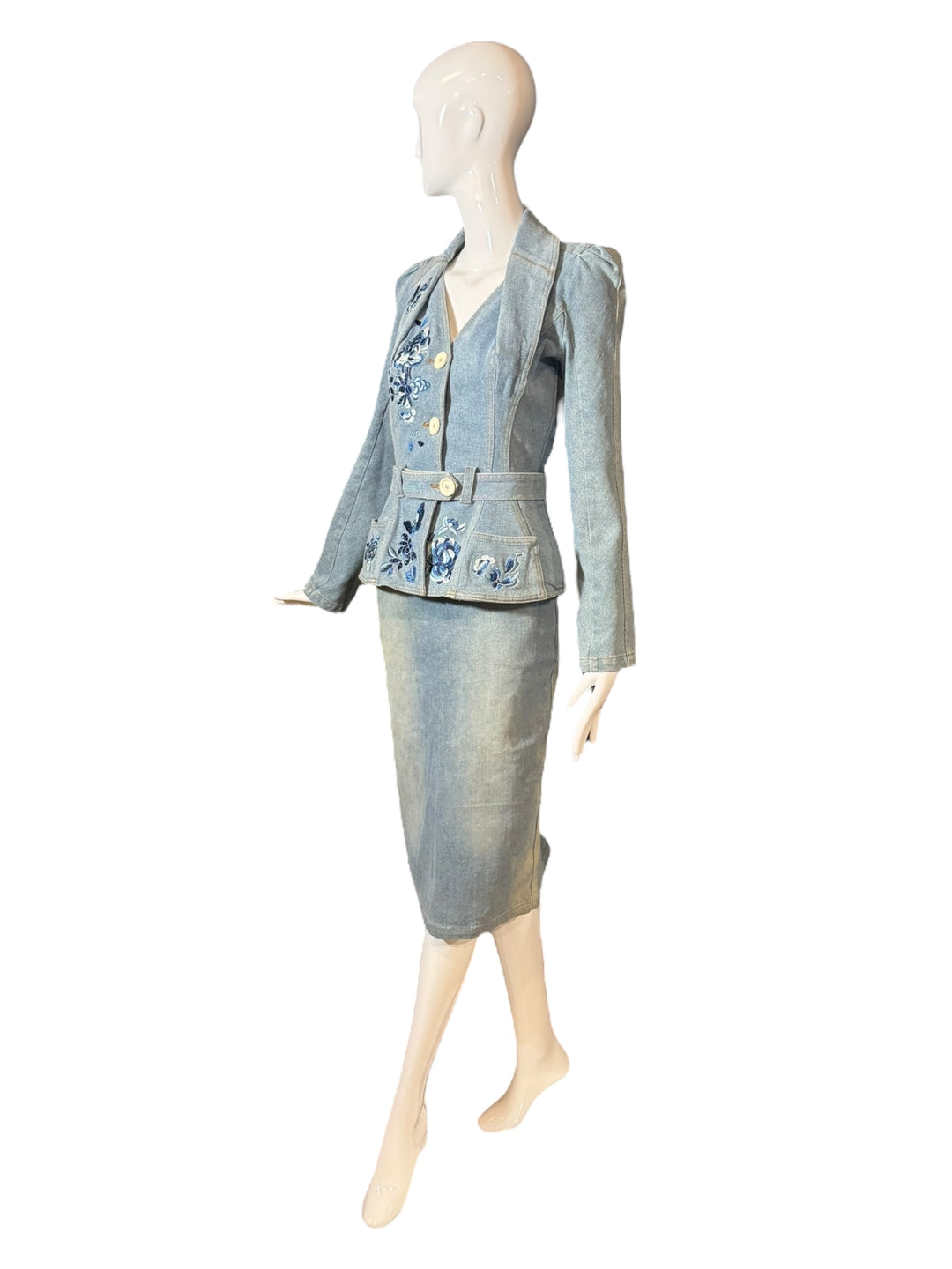 Christian Dior by John Galliano Rare 2005 Embroidered Denim Skirt Suit, Apparel & Accessories, Christain Dior, RERACKED