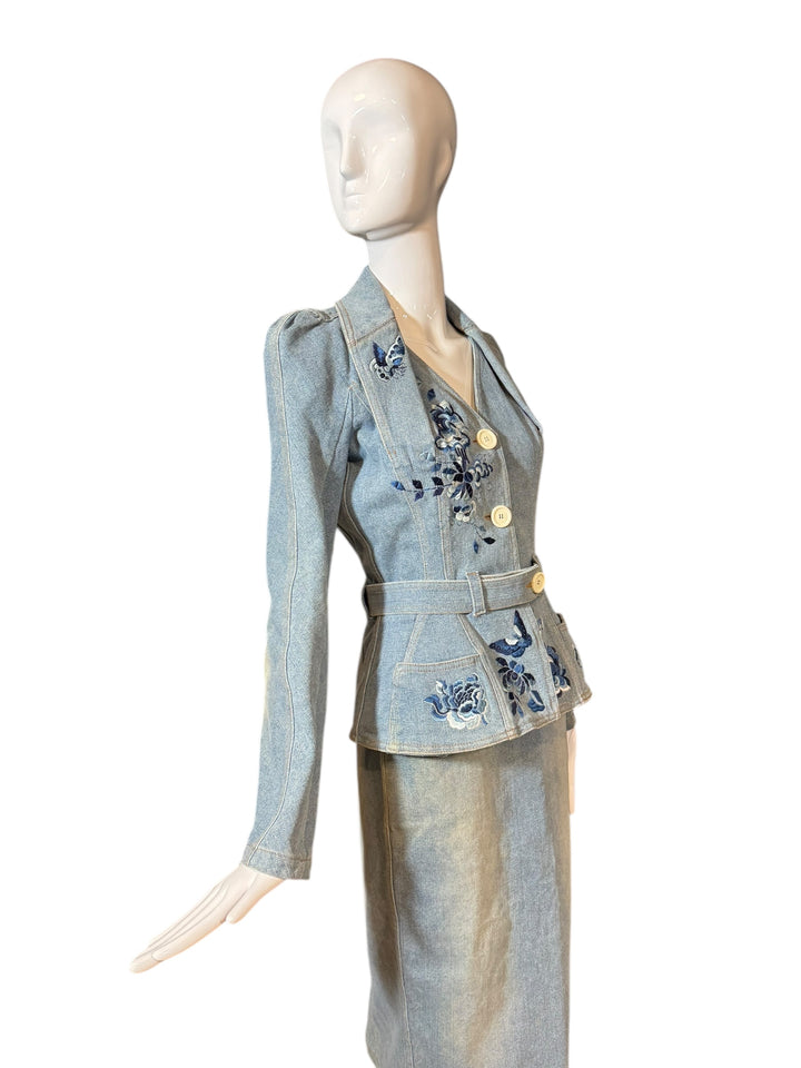 Christian Dior by John Galliano Rare 2005 Embroidered Denim Skirt Suit, Apparel & Accessories, Christain Dior, RERACKED