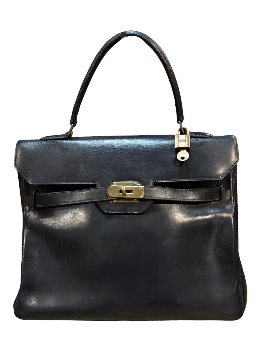 1960s Hermès Kelly 28 in Black Box Leather with Gold Tone Hardware