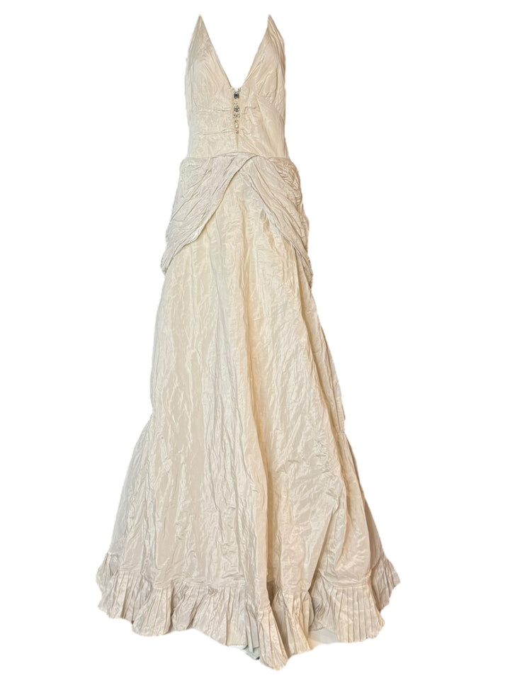 Nicole Miller 1990s Metallic Ivory Wedding Gown – Size 6