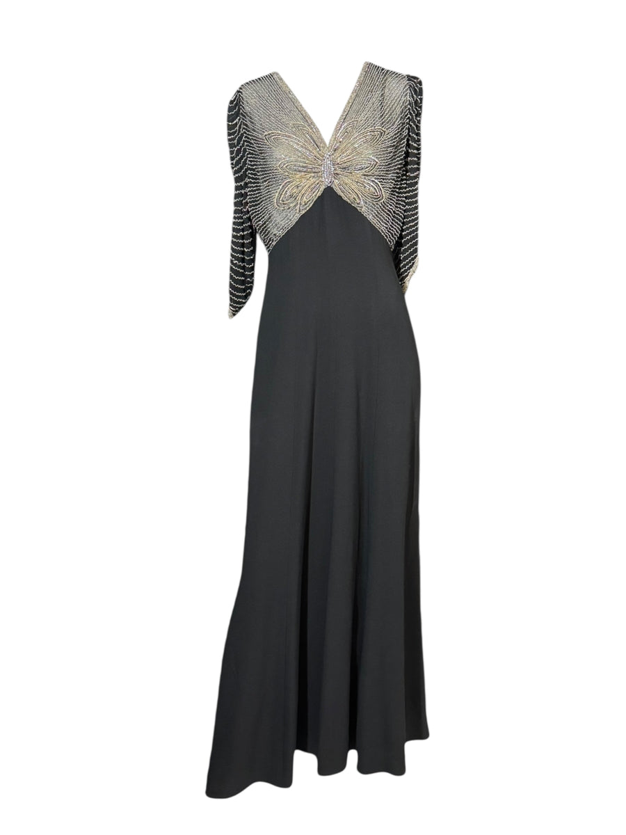 Ralph Lauren Fall 2011 Runway Gown – Black Crepe with Beaded Butterfly Bodice front